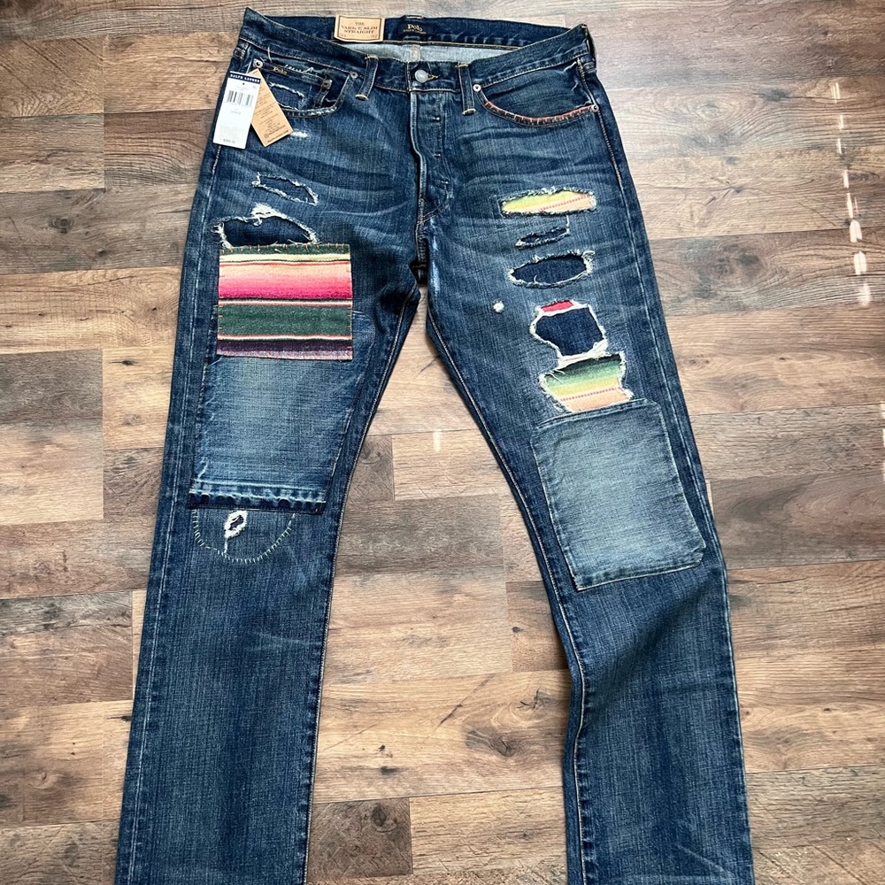Polo ralph lauren varick slim straight patched jeans